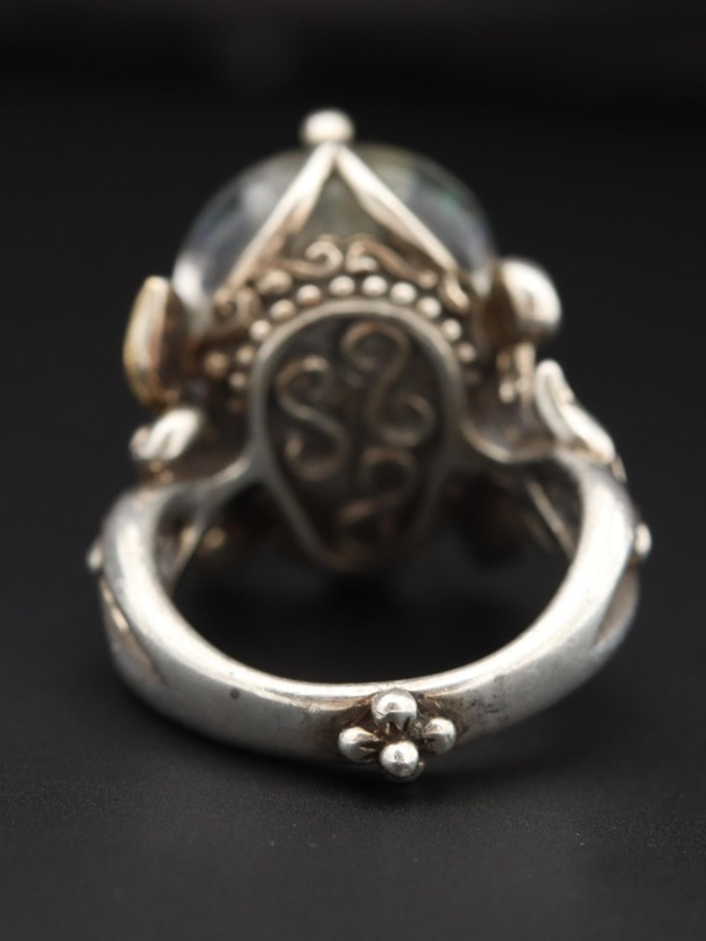 Bixby Sterling Silver Crystal Skull Ring 18K Yellow Gold & Garnet Accents Size 9 - Picture 5 of 7